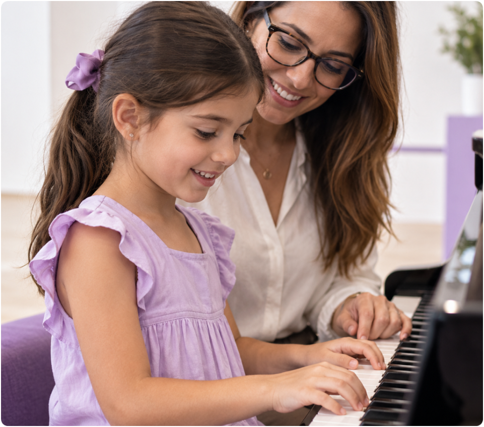Piano lesson with a young student