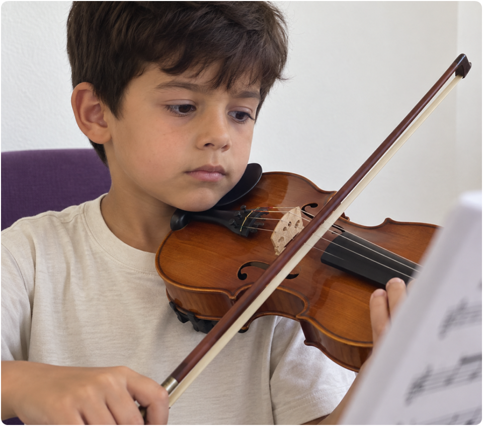 Boy practicing violin