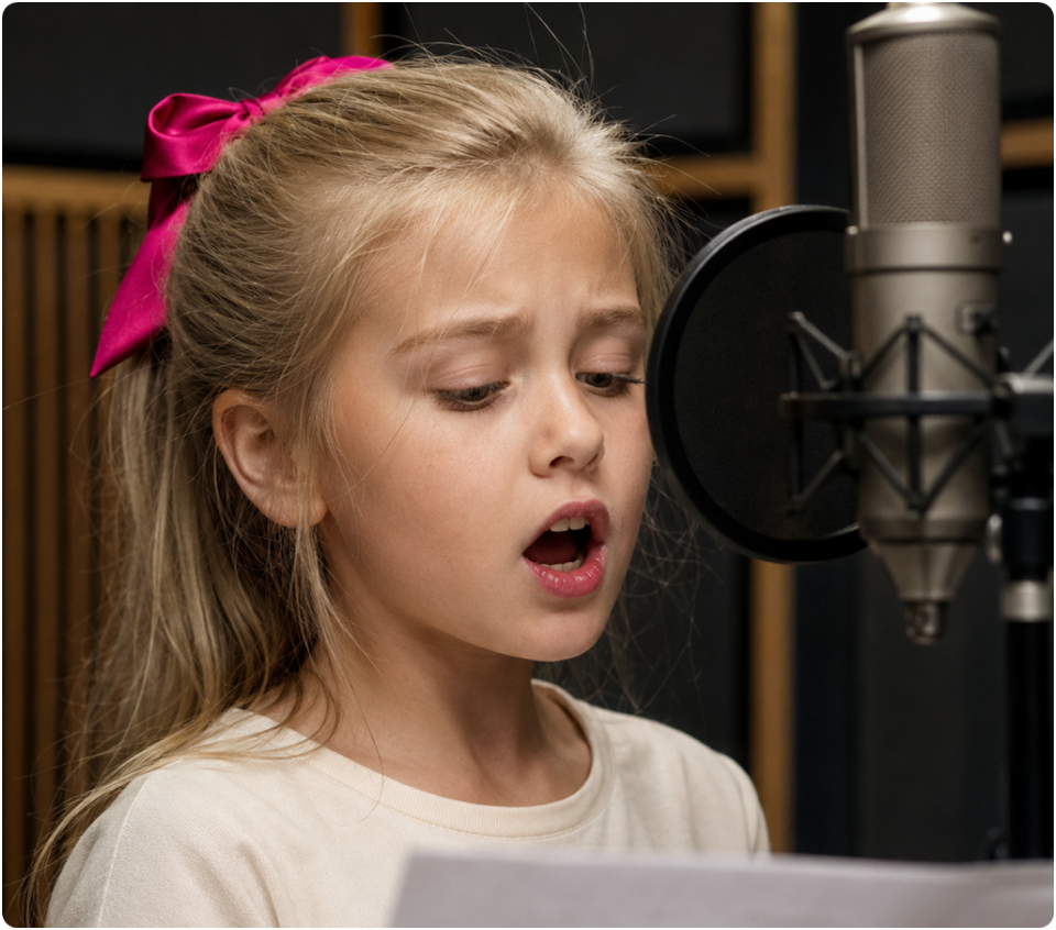 Student in a vocal recording lesson